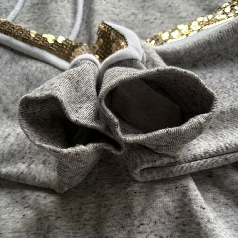 PINK Gold & Roses Sequin Heather Gray Hoodie with Gold Sequin Stripe - Picture 6 of 10